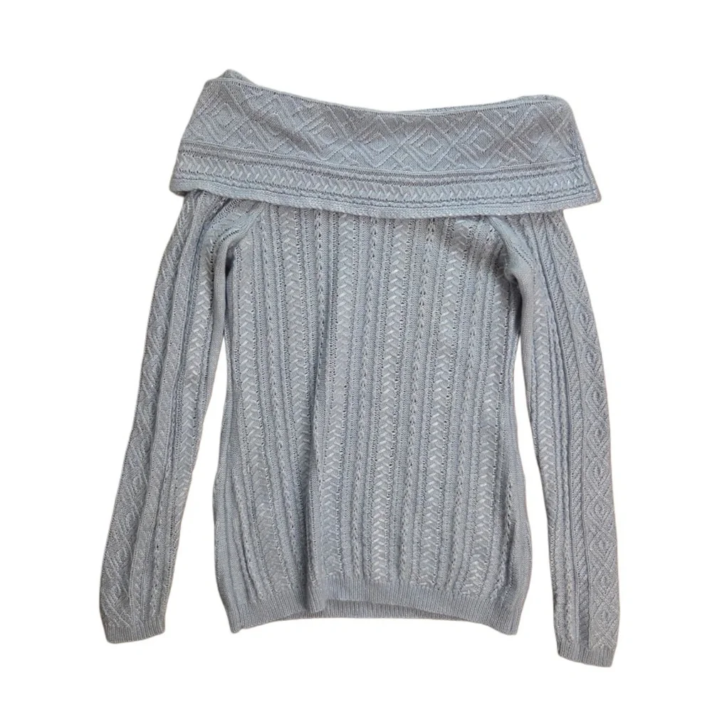 White House Black Market Gray Off-Shoulder Cable Knit Sweater - Picture 1 of 6